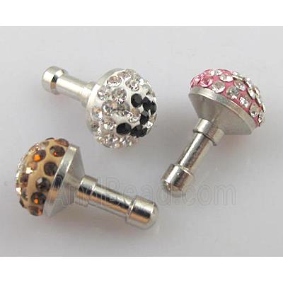 Earphone Jack Dust Cap Plug, fimo with mideast rhinestone, mixed