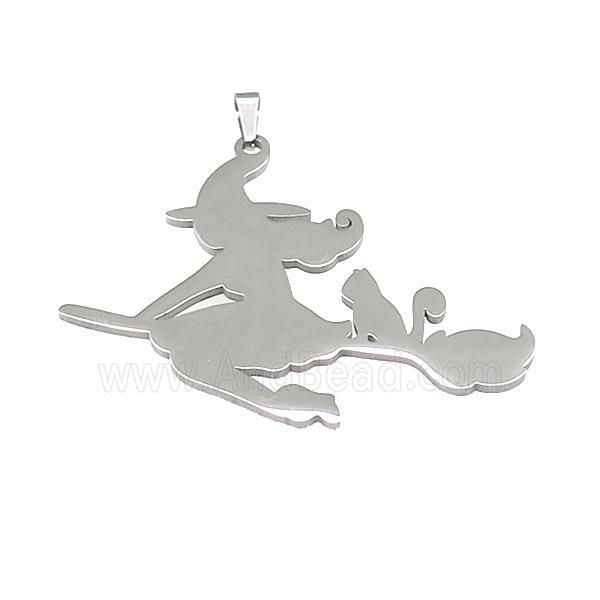 Raw Stainless Steel Witch Charms Pendant Halloween Broom Cat